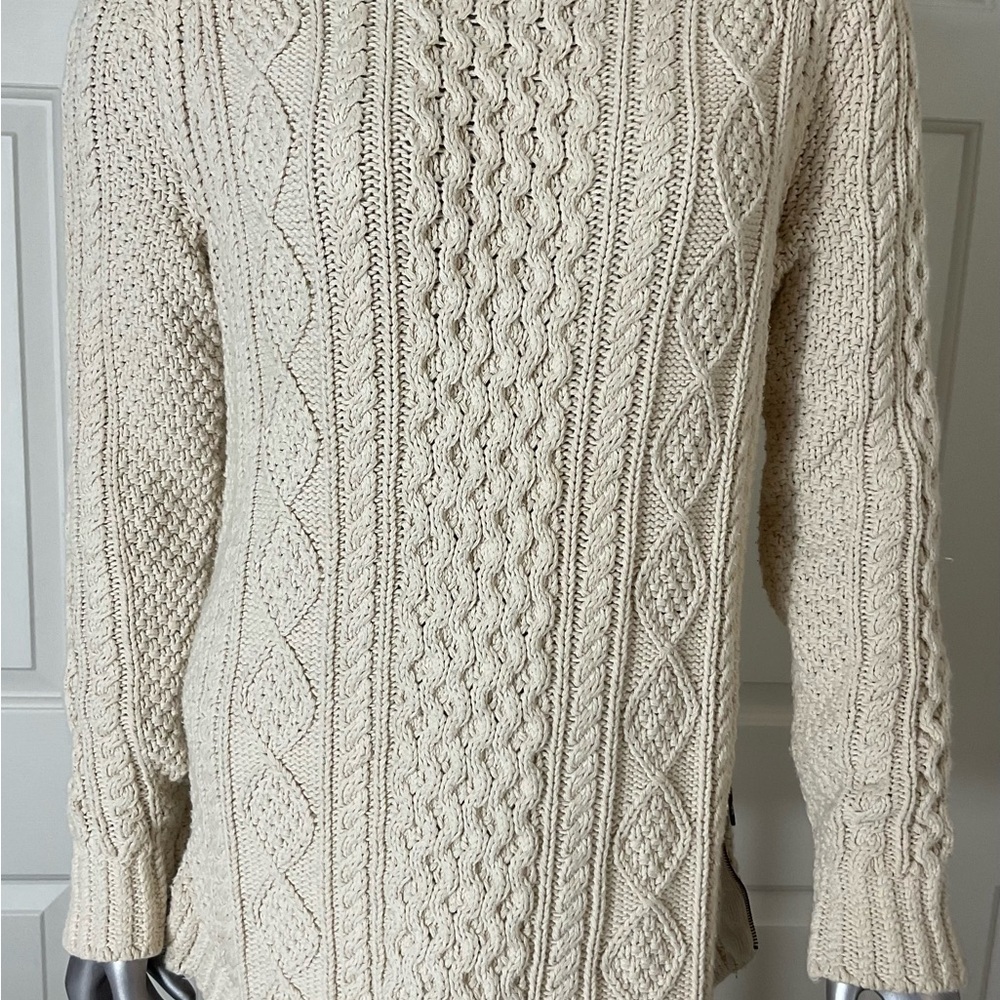 LL BEAN Signature Fisherman Cable Knit 100% Cotton Sweater Women Size Small - Picture 2 of 11